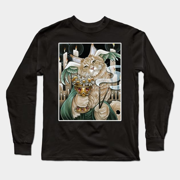 Cat Greek God Of Sleep Hypnos - White Outlined Version Long Sleeve T-Shirt by Nat Ewert Art